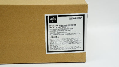 Medline SYR105217 Luer Lock Disposable 5ml Syringe w/21Gx1.5in. Ndle-Case of 100
